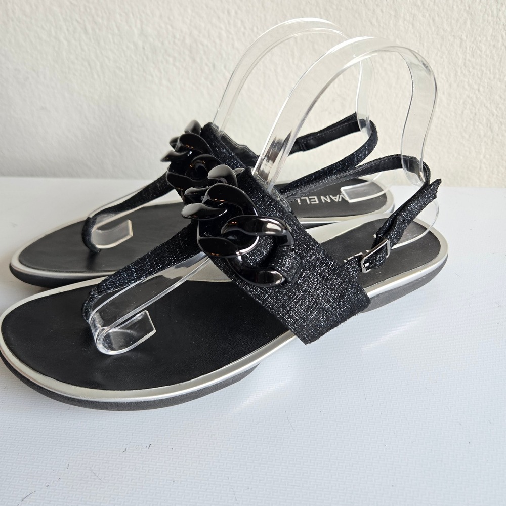 Van Eli Black Shimmer Chain Link Thong Slingback Sandals Women Size 9 M